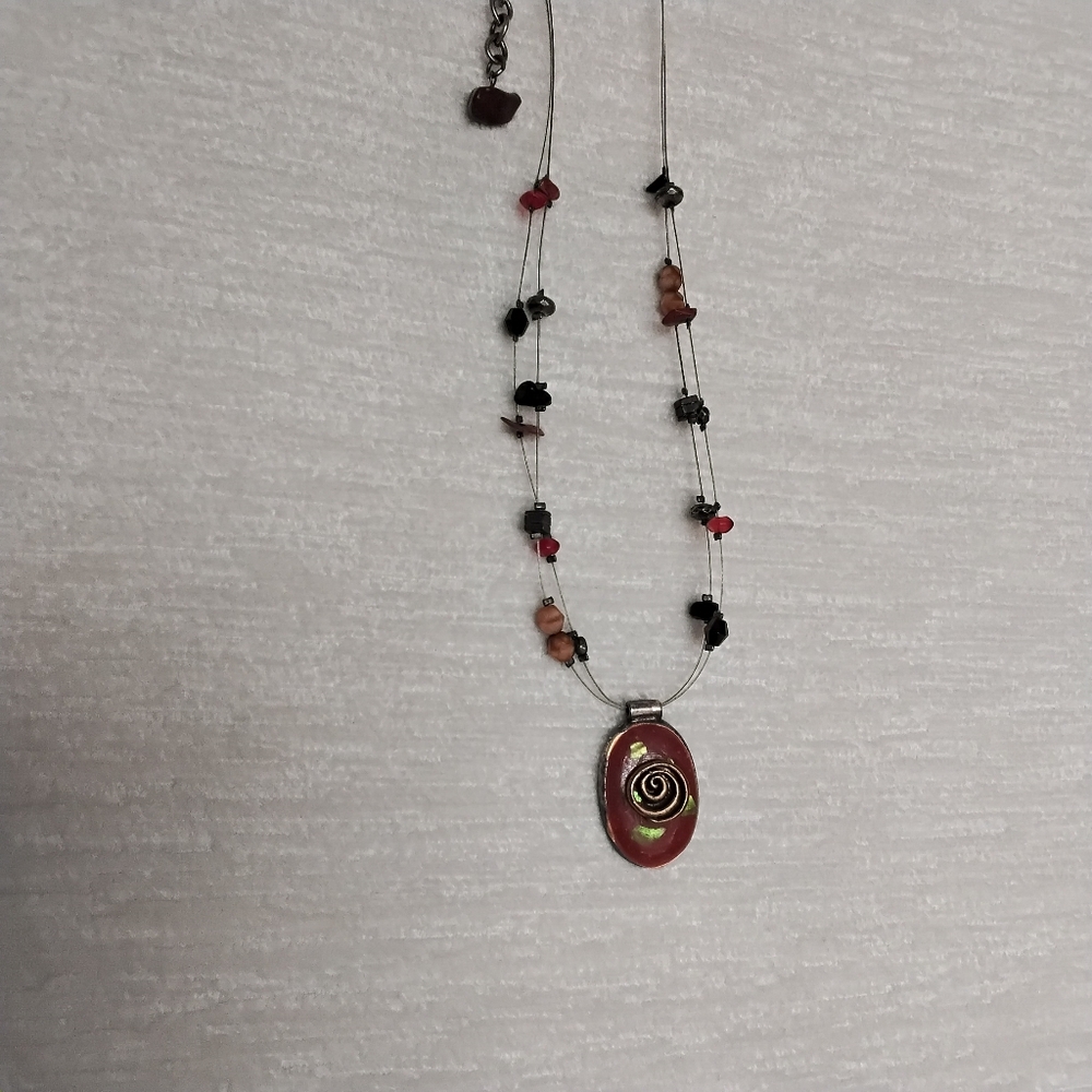 Chico's 15-19"  Orange And Green Pendant Necklace Balance And Harmony